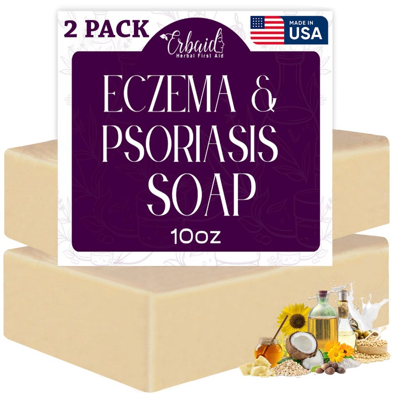Erbaid Eczema Soap Bar for Face and Body â€“ All Natural Dermatitis, Psoriasis Treatment for Dry Itchy Sensitive Skin Relief â€“ Gentle Detoxifying, Healing, Anti-Itch, Oatmeal Goat Milk Wash for Kids, & Adults - Image 1