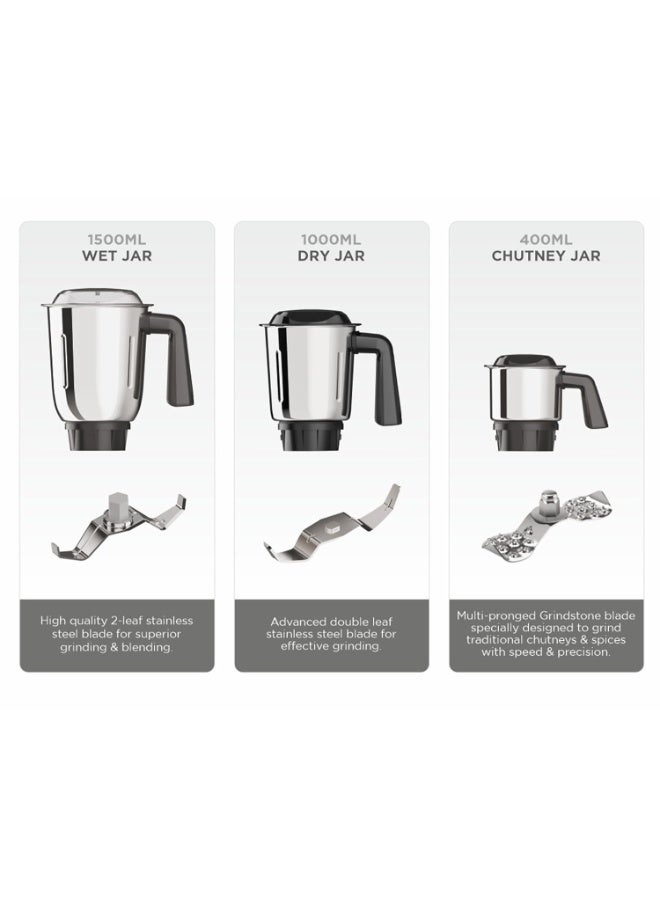 Milton Ascent Mixer Grinder, ISI Certified, Grindstone Blade Technology, 3 Jar, 800 W (22000 RPM), 5 yr motor warranty, 2 yr product warranty I Blue - Image 4