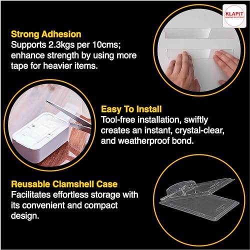 KLAPiT Super Tape Double Sided Heavy Duty Mounting with Enhanced Nanotechnology Holds up to 500lbs for Home, Office, Kitchen, Bathroom for Walls, Wood, Metal, Glass, Ceramic [65.6 Feet] (2 pc Pack) - Image 4