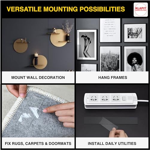 KLAPiT Super Tape Double Sided Heavy Duty Mounting with Enhanced Nanotechnology Holds up to 500lbs for Home, Office, Kitchen, Bathroom for Walls, Wood, Metal, Glass, Ceramic [65.6 Feet] (2 pc Pack) - Image 5