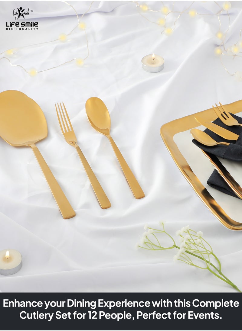LIFE SMILE 63-Piece Premium Cutlery Set, 18/10 Pure Stainless Steel Flatware Set with Stand, High Qulaity Rust Proof & Fade Proof Dinnerware Set (Shine Gold) - pzsku/Z54038F824E57878FEBE8Z/45/1741591263/9ab76c07-4472-425e-b41f-f236f3fb5171