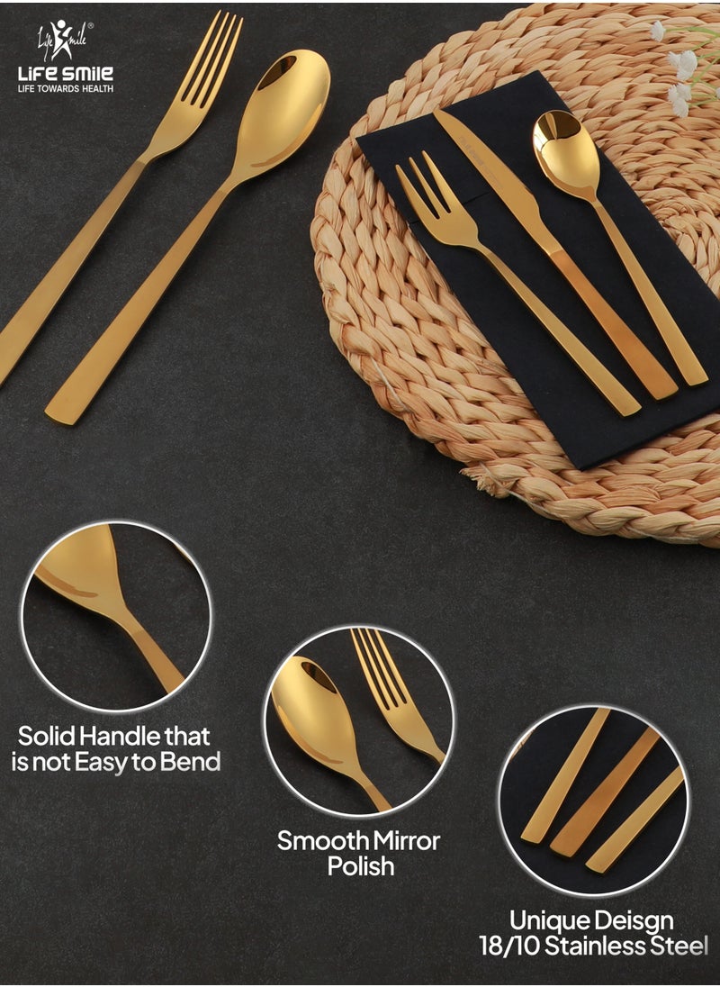 Life Smile LIFE SMILE 63-Piece Premium Cutlery Set, 18/10 Pure Stainless Steel Flatware Set with Stand, High Qulaity Rust Proof & Fade Proof Dinnerware Set (Shine Gold)  - Image 4