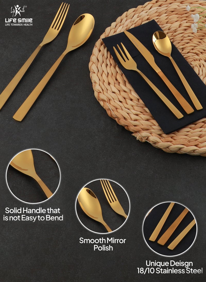 LIFE SMILE 63-Piece Premium Cutlery Set, 18/10 Pure Stainless Steel Flatware Set with Stand, High Qulaity Rust Proof & Fade Proof Dinnerware Set (Shine Gold) - Image 5