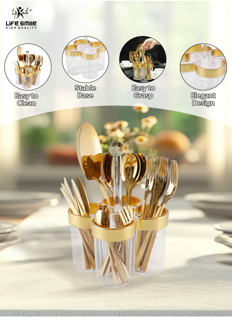 LIFE SMILE 63-Piece Premium Cutlery Set, 18/10 Pure Stainless Steel Flatware Set with Stand, High Qulaity Rust Proof & Fade Proof Dinnerware Set (Shine Gold) - pzsku/Z54038F824E57878FEBE8Z/45/_/1730556339/30848bb0-75cc-40f5-891c-14d26e08a735