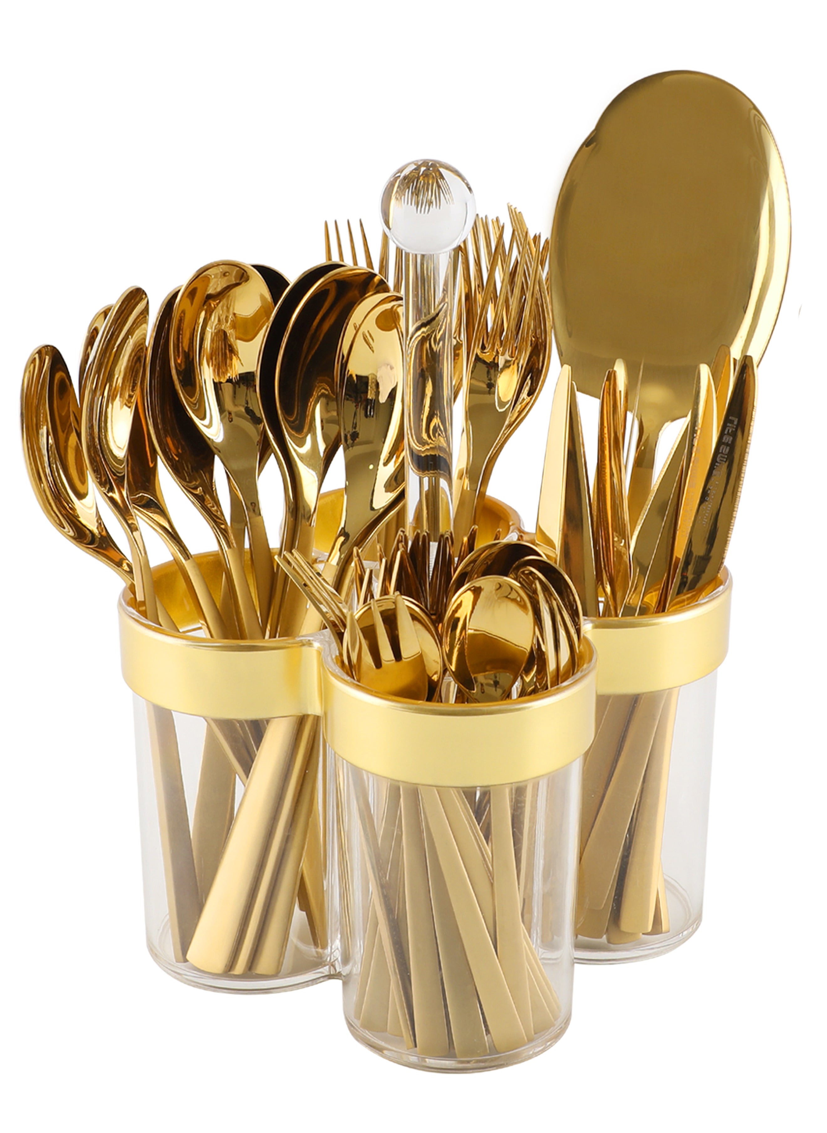 Life Smile LIFE SMILE 63-Piece Premium Cutlery Set, 18/10 Pure Stainless Steel Flatware Set with Stand, High Qulaity Rust Proof & Fade Proof Dinnerware Set (Shine Gold) 