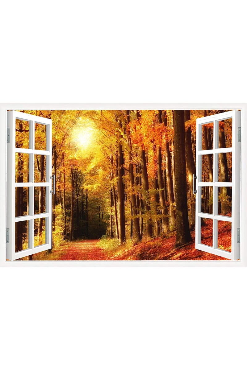 TISHIRON 3D Window View Forest Landscape Canvas Art Wall Decor Autumn Natural Scenery Modern Home Decor Canvas Wall Decor for Living Room Bedroom Office Posters Prints Framed Ready to Hang - 36"W x 24"H - Image 1