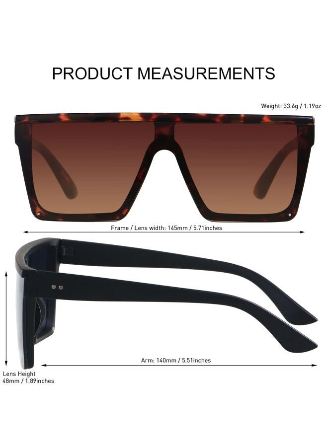 LYZOIT Square Oversized Sunglasses for Women Men Big Flat Top Fashion Shield Large UV Protection Rimless Shades, (2pack) Matte Black + Tortoise, Large - Image 2