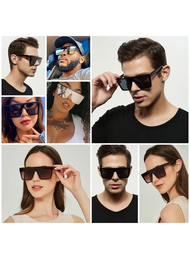 LYZOIT Square Oversized Sunglasses for Women Men Big Flat Top Fashion Shield Large UV Protection Rimless Shades, (2pack) Matte Black + Tortoise, Large - Image 3