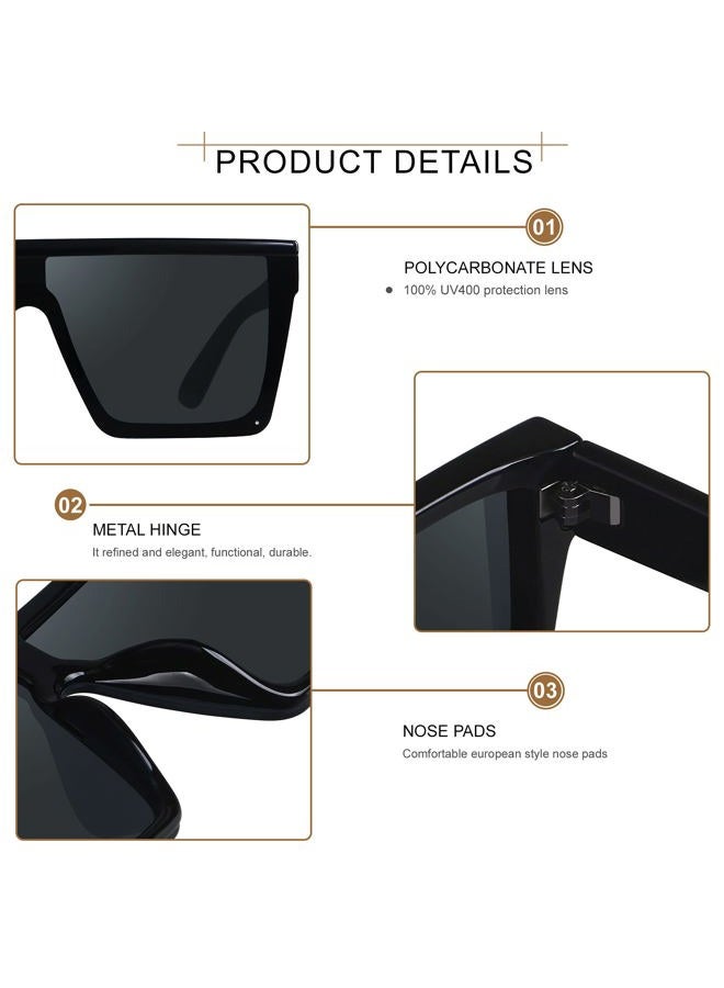 LYZOIT Square Oversized Sunglasses for Women Men Big Flat Top Fashion Shield Large UV Protection Rimless Shades, (2pack) Matte Black + Tortoise, Large - Image 4