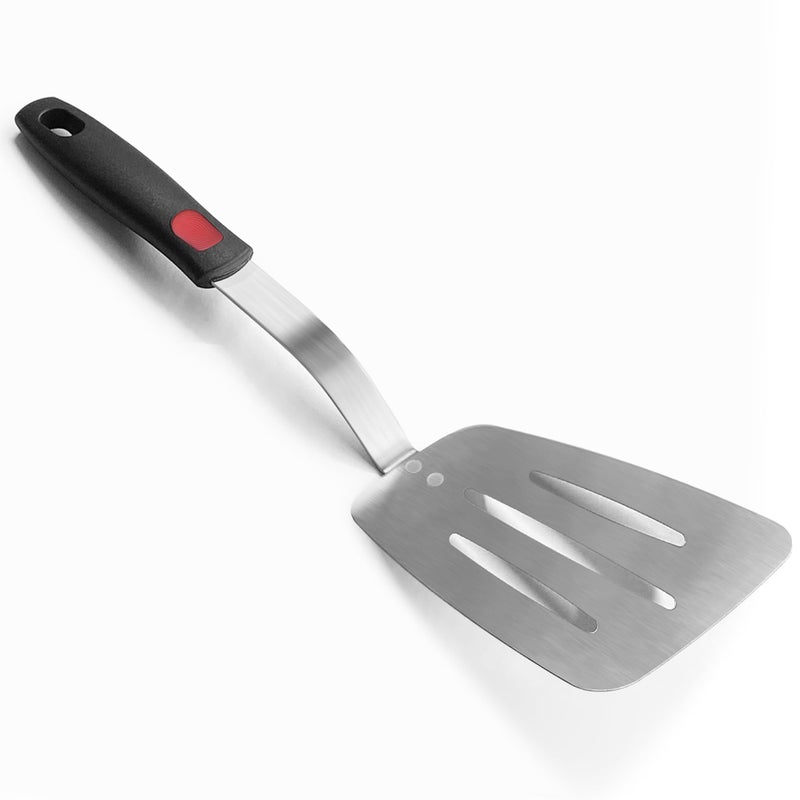 XiaoZu Stainless Steel Spatula, Flexible Metal Slotted Turner for Cast Iron Skillet, Thin Blade and Heat Resistant Silicone Handle, Great for Egg, Cookie, Meat, Crep, Large - Image 1