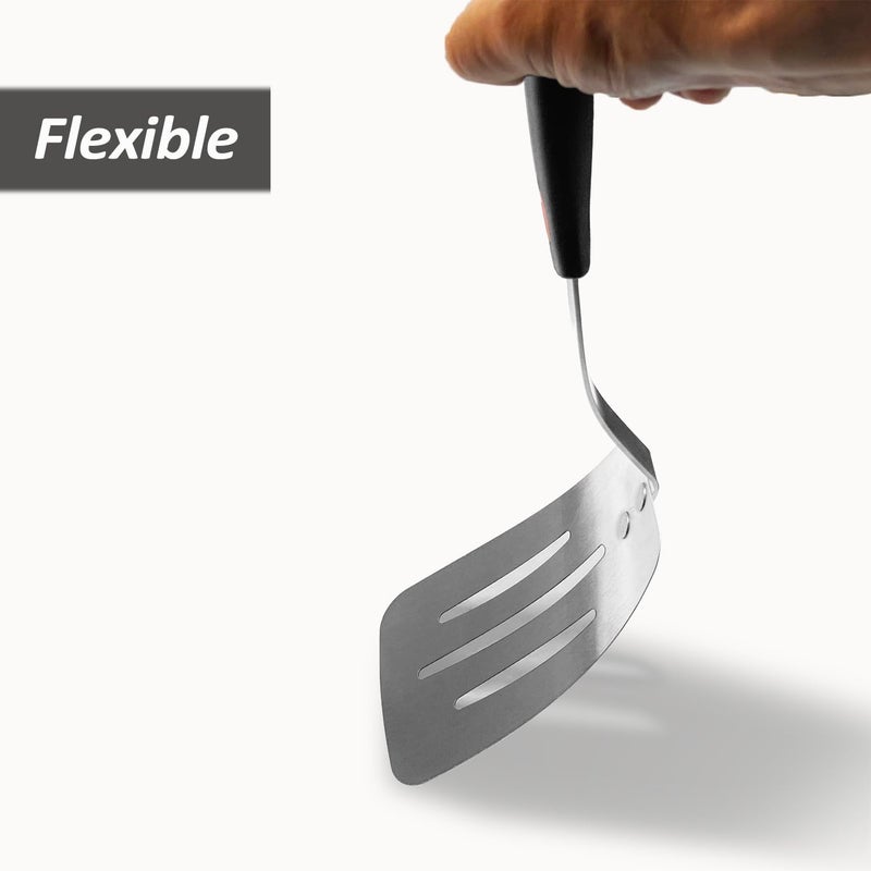 XiaoZu Stainless Steel Spatula, Flexible Metal Slotted Turner for Cast Iron Skillet, Thin Blade and Heat Resistant Silicone Handle, Great for Egg, Cookie, Meat, Crep, Large - Image 4