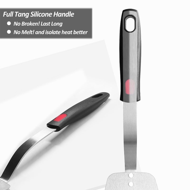 XiaoZu Stainless Steel Spatula, Flexible Metal Slotted Turner for Cast Iron Skillet, Thin Blade and Heat Resistant Silicone Handle, Great for Egg, Cookie, Meat, Crep, Large - Image 5