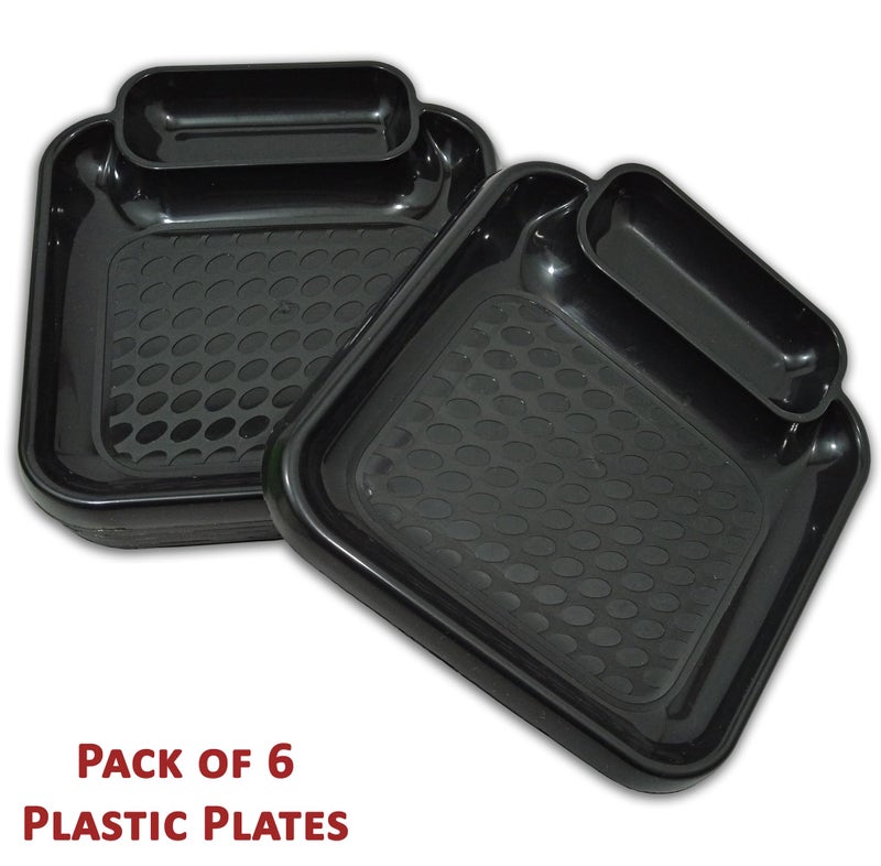 BHOJANWARE Stylish Sectioned Snack Plastic Platter Set of 12 in 6 Yellow & 6 Black Color-(Size- 7.5 Inch/ 19 CM) - Image 4