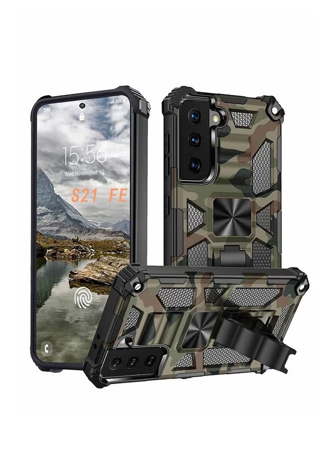 HY - Case for Samsung S21 FE Case Camouflage Cover with Stand Kickstand Support Magnetic Car Mount Grade Rugged Armor Shockproof Case for Samsung Galaxy S21 FE 5G 6.4'' - Image 1