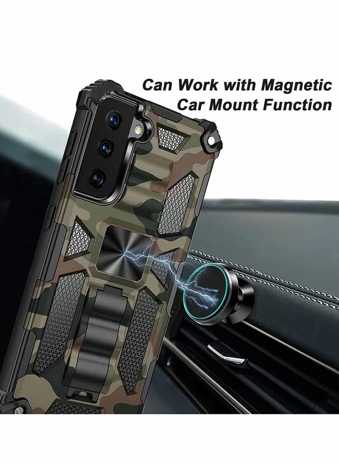 HY - Case for Samsung S21 FE Case Camouflage Cover with Stand Kickstand Support Magnetic Car Mount Grade Rugged Armor Shockproof Case for Samsung Galaxy S21 FE 5G 6.4'' - Image 1