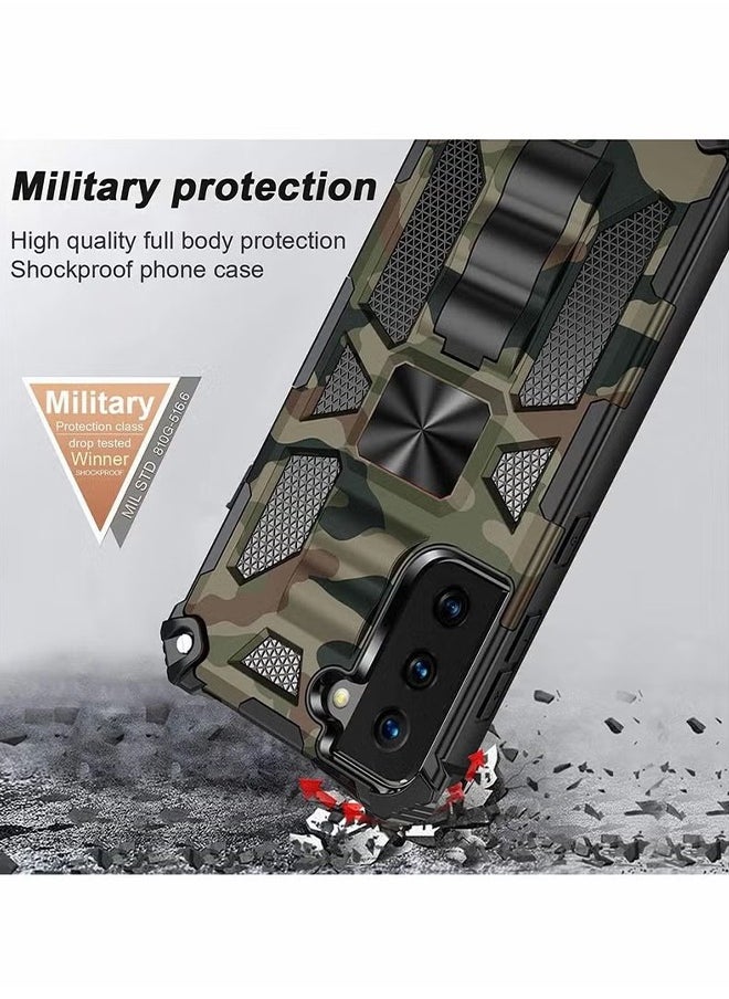 HY - Case for Samsung S21 FE Case Camouflage Cover with Stand Kickstand Support Magnetic Car Mount Grade Rugged Armor Shockproof Case for Samsung Galaxy S21 FE 5G 6.4'' - Image 1