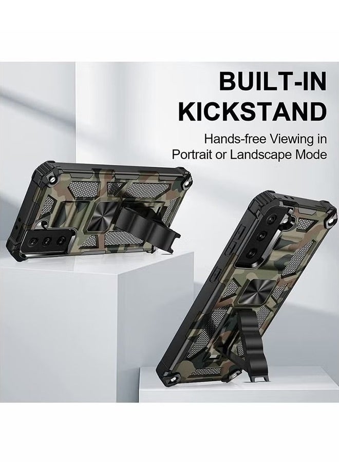 HY - Case for Samsung S21 FE Case Camouflage Cover with Stand Kickstand Support Magnetic Car Mount Grade Rugged Armor Shockproof Case for Samsung Galaxy S21 FE 5G 6.4'' - Image 1