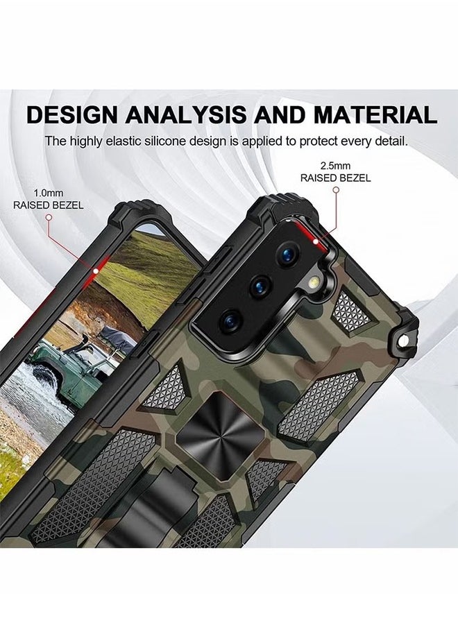 HY - Case for Samsung S21 FE Case Camouflage Cover with Stand Kickstand Support Magnetic Car Mount Grade Rugged Armor Shockproof Case for Samsung Galaxy S21 FE 5G 6.4'' - Image 1