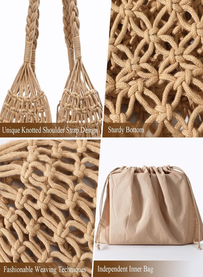 Pleneal Crochet Beach Bags for Women - Women Beach Handmade Tote Bag, Summer Mesh Hollow Shoulder Bag for Holiday Market - Image 5