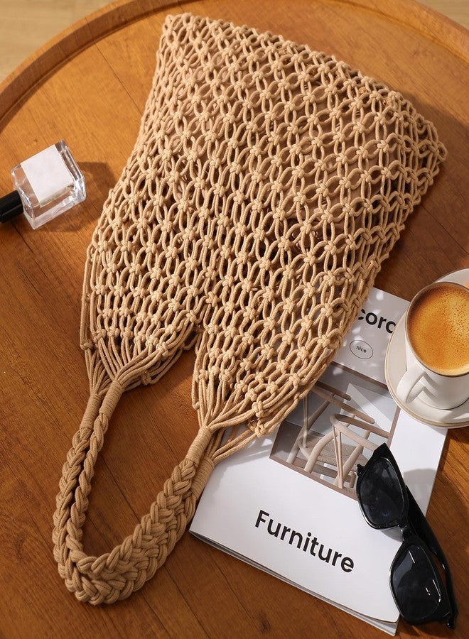 Pleneal Crochet Beach Bags for Women - Women Beach Handmade Tote Bag, Summer Mesh Hollow Shoulder Bag for Holiday Market - Image 3