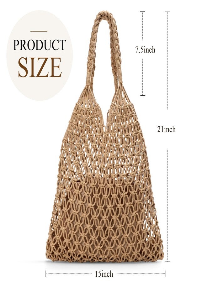 Pleneal Crochet Beach Bags for Women - Women Beach Handmade Tote Bag, Summer Mesh Hollow Shoulder Bag for Holiday Market - Image 4