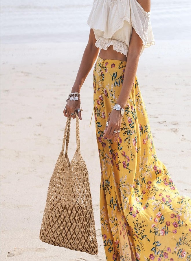 Pleneal Crochet Beach Bags for Women - Women Beach Handmade Tote Bag, Summer Mesh Hollow Shoulder Bag for Holiday Market - Image 2