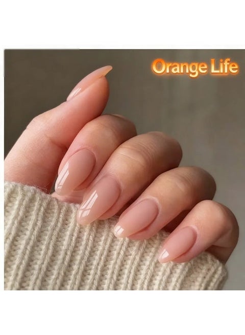 Press On Nails Almond Shape Nude Pink Glossy Natural Look Artificial Nails Set Full Cover Fake Nails Reusable Stick On Nails Acrylic Nails Kit Soft Gel Nails Elegant Minimalist Nails for Women Daily Wear Office Wedding Party Fashion Nails Salon Style Long Lasting Nails