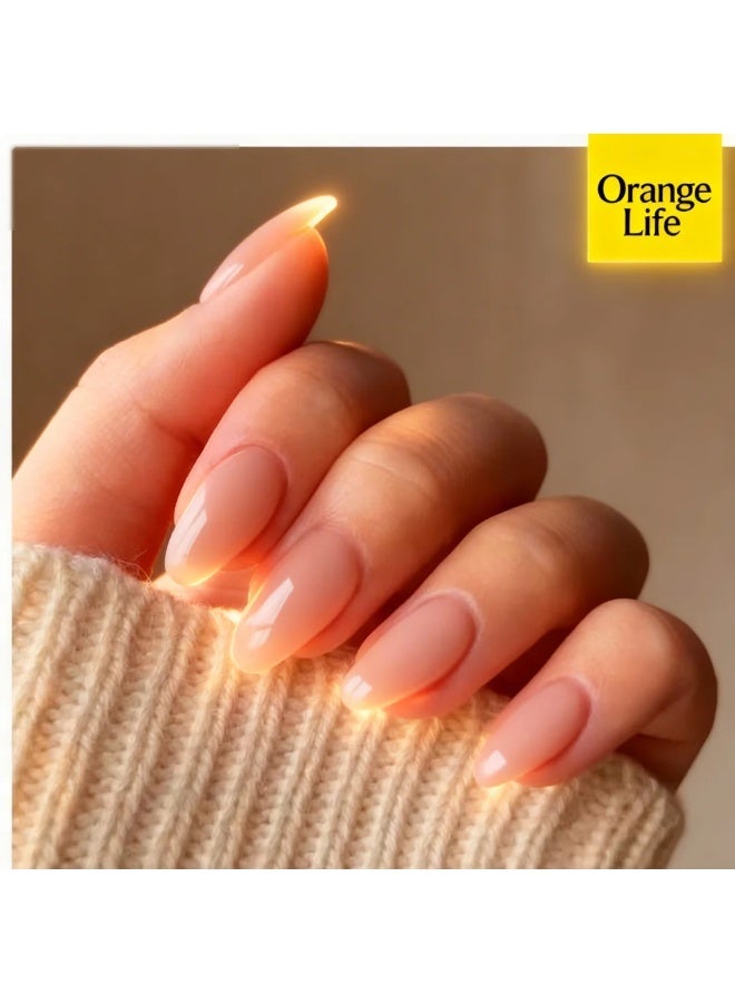 Orange Life Press On Nails Almond Shape Nude Pink Glossy Natural Look Artificial Nails Set Full Cover Fake Nails Reusable Stick On Nails Acrylic Nails Kit Soft Gel Nails Elegant Minimalist Nails for Women Daily Wear Office Wedding Party Fashion Nails Salon Style Long Lasting Nails - Image 2