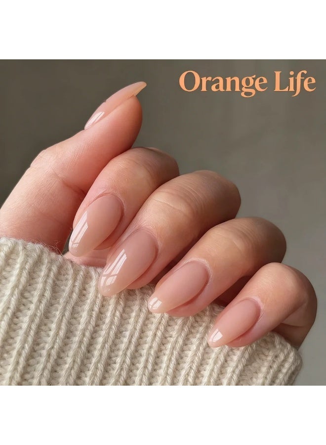 Orange Life Press On Nails Almond Shape Nude Pink Glossy Natural Look Artificial Nails Set Full Cover Fake Nails Reusable Stick On Nails Acrylic Nails Kit Soft Gel Nails Elegant Minimalist Nails for Women Daily Wear Office Wedding Party Fashion Nails Salon Style Long Lasting Nails - Image 1