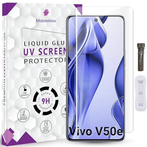 Mobilebies® Advanced HD+ UV Tempered Glass Screen Protector For Vivo V50e / Vivo V50 (6.77 Inch, Pack of 1) HD Clear Full Adhesive UV Curved Screen Guard, Case Friendly with installation kit & Guide - Image 1