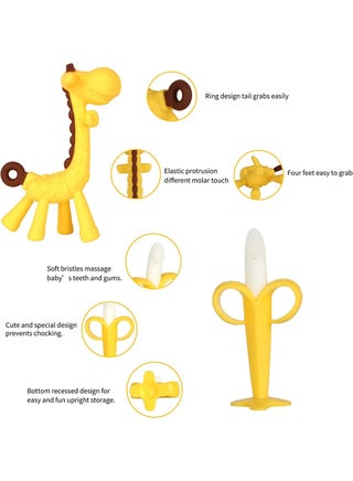 9 Pack Teething Toys for Babies, Baby Teether Chew Toys with 2 Fruit Feeders and 4 Baby Silicone Teethers, 3 Different Sized Silicone Sacs,, BPA Free Silicone Teethers for Gum Relief, Freezer Safe Infant Teething Set - view 3