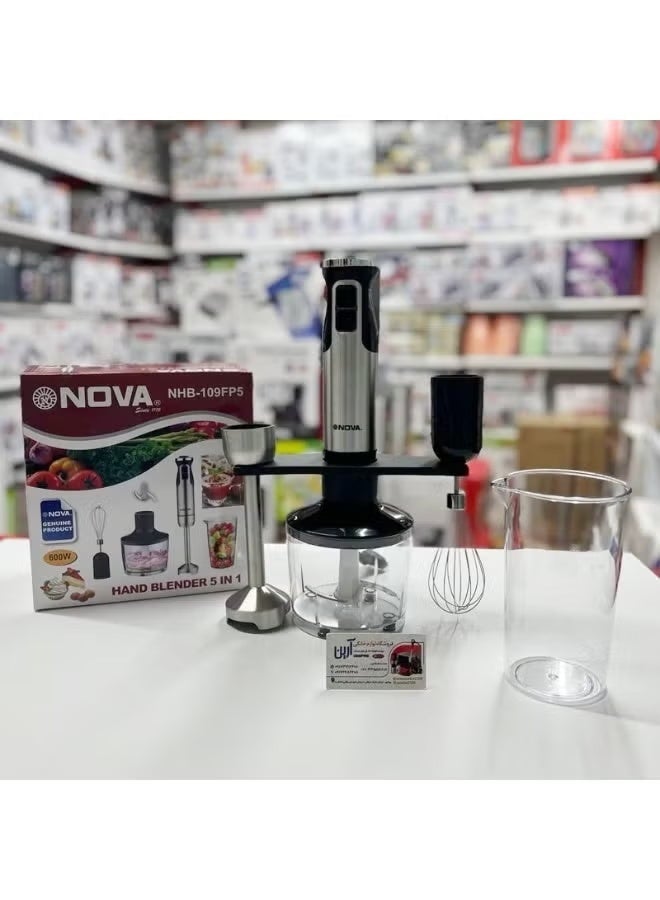Nova NHB-109FP5 600W Hand Blender with Stainless Steel Blade, Dual Speed & 12 Variable Speed Settings, Chopper Bowl, Whisk, Beaker for Blending, Chopping, Mixing, Whisking & Pureeing - Image 4