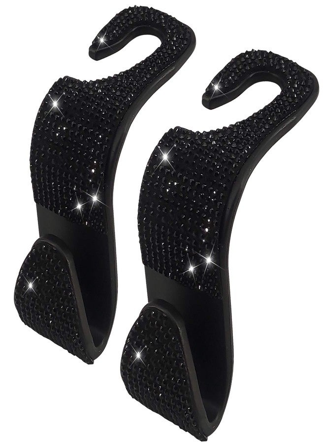 Dermasy 2 Pack Car Hooks, 2021 New Bling Rhinestones Crystal Hooks Car Decorations Auto Seat Back Organizers Strong and Durable Backseat Hanger Storage Universal for SUV Truck Vehicle (Black) - Image 1