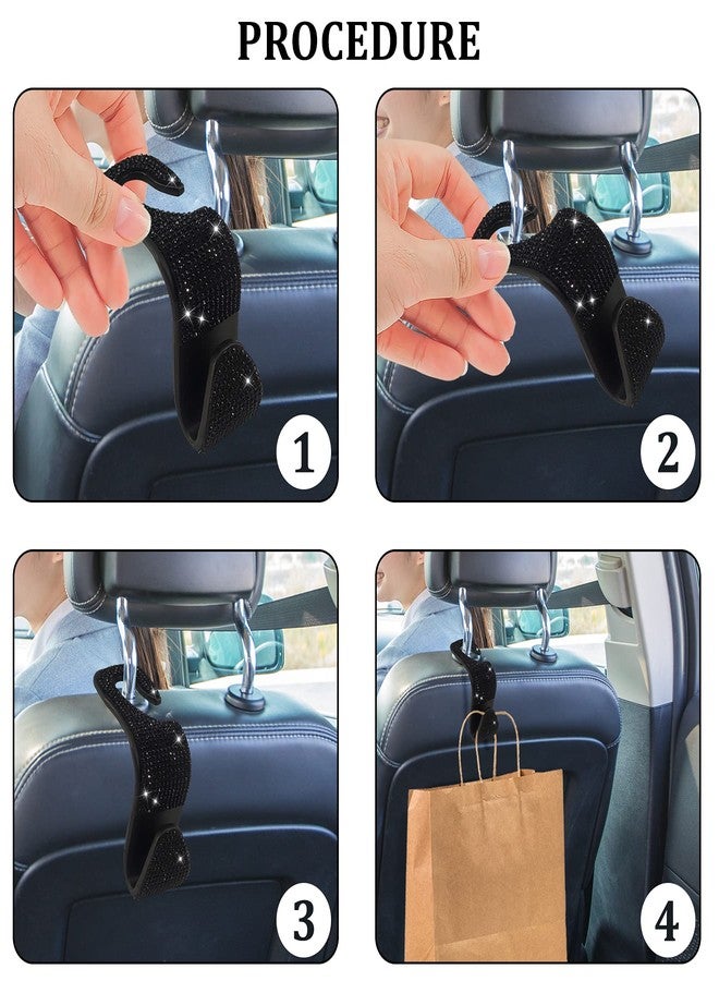 Dermasy 2 Pack Car Hooks, 2021 New Bling Rhinestones Crystal Hooks Car Decorations Auto Seat Back Organizers Strong and Durable Backseat Hanger Storage Universal for SUV Truck Vehicle (Black) - Image 4