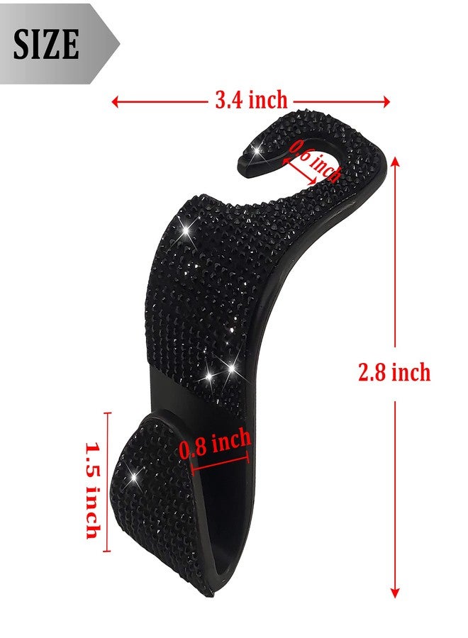 Dermasy 2 Pack Car Hooks, 2021 New Bling Rhinestones Crystal Hooks Car Decorations Auto Seat Back Organizers Strong and Durable Backseat Hanger Storage Universal for SUV Truck Vehicle (Black) - Image 2