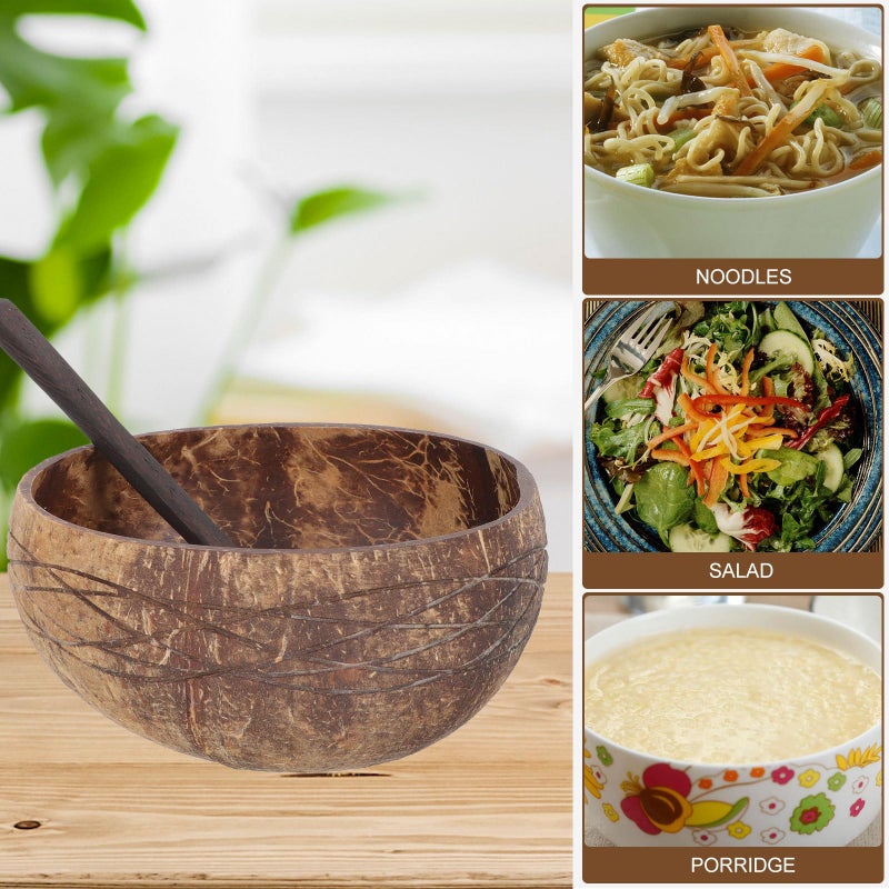 Natural Coconut Shell Snack Bowl with Wooden Spoon Set Kitchen Salad Serving Bowl - Image 5