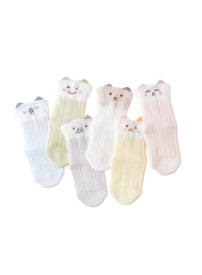 KUYING New Baby Breathable Mesh Boneless Cartoon Socks 6 Pair Set
