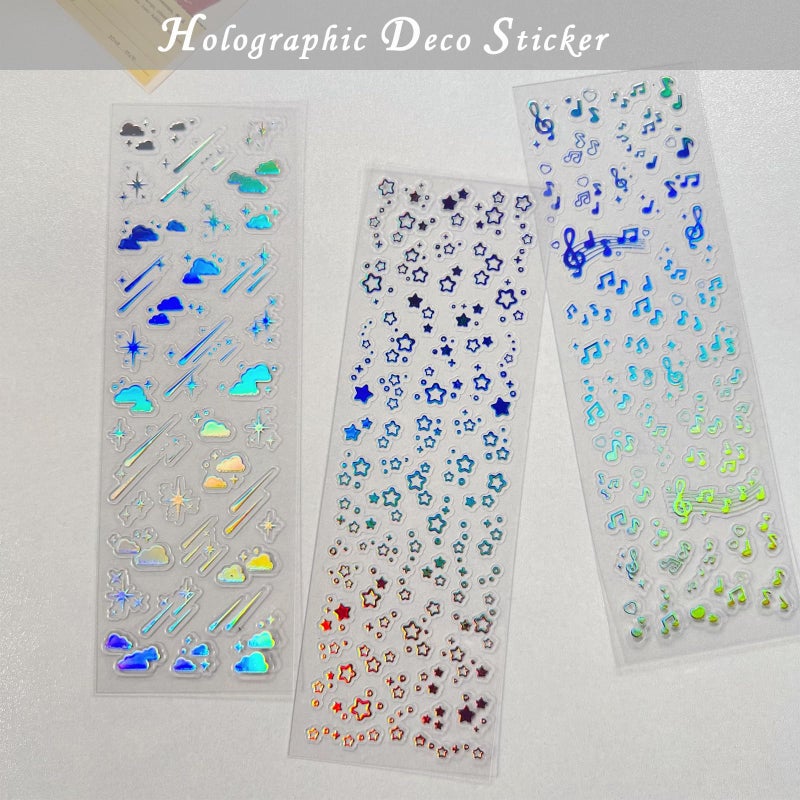 FGISAR 24 Sheets Holographic Kpop Deco Stickers Korean Stickers for Photocards Self Adhesive Clear Glitter Star Moon Butterfly Bubbles Decals for Album Scrapbook Journal Planner for DIY Decoration - Image 2