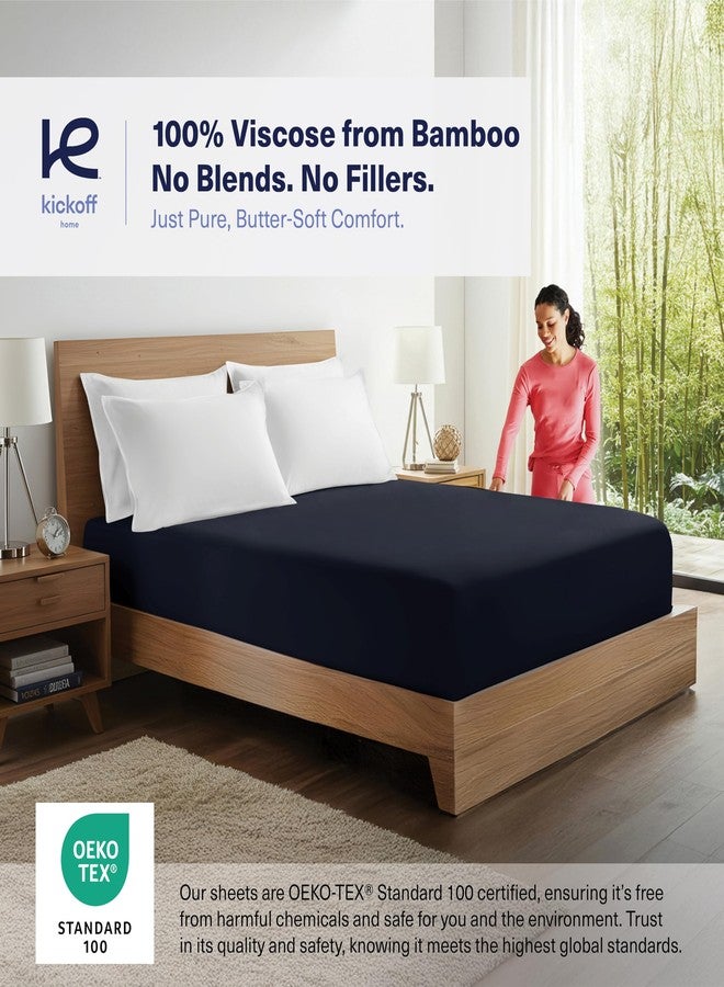 Kickoff Home Kickoff Viscose Bamboo Fitted Sheet King Size, 100% Organic Cooling Sheets Fitted ONLY Viscose Bamboo Sheets King Size Bed Sheet for Hot Sleepers, Extra Deep Pocket, 4 Corner Strap (K, Onyx Black) - Image 2
