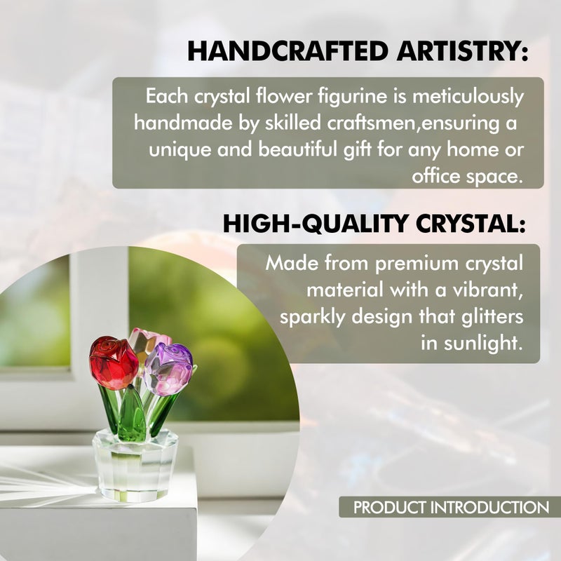 Krisinine Crystal Colorful Rose Bouquet Figurines Glass Red Pink Purple Flowers Gift For Women Wedding Party Collectible Figurines - Image 5