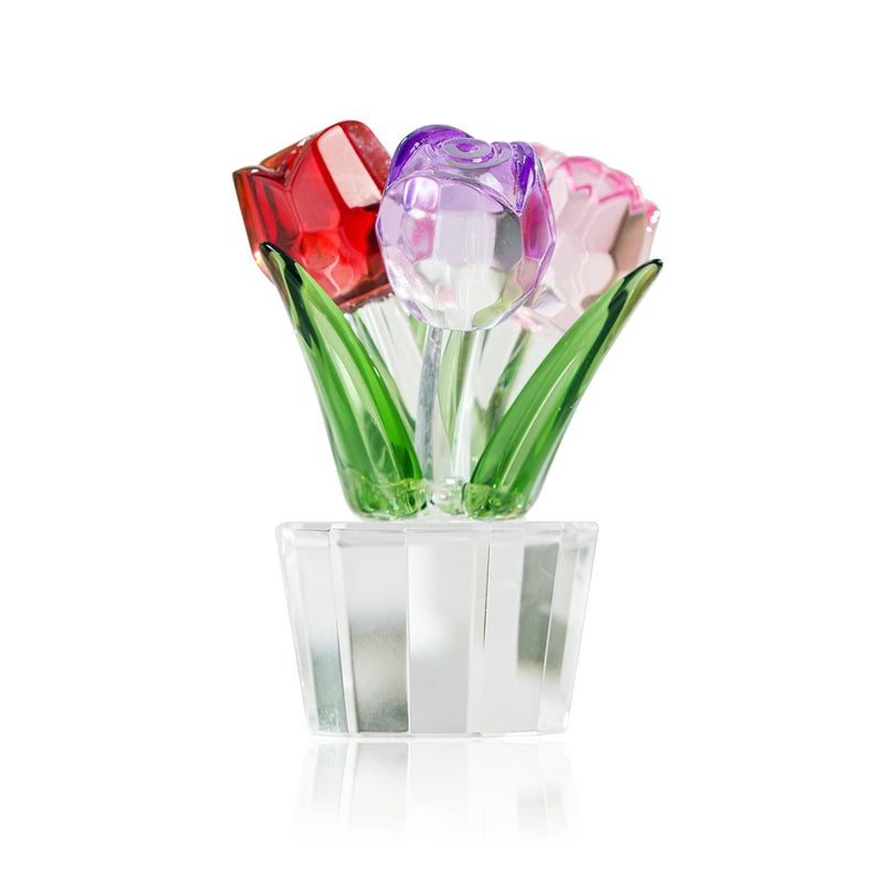 Krisinine Crystal Colorful Rose Bouquet Figurines Glass Red Pink Purple Flowers Gift For Women Wedding Party Collectible Figurines - Image 1