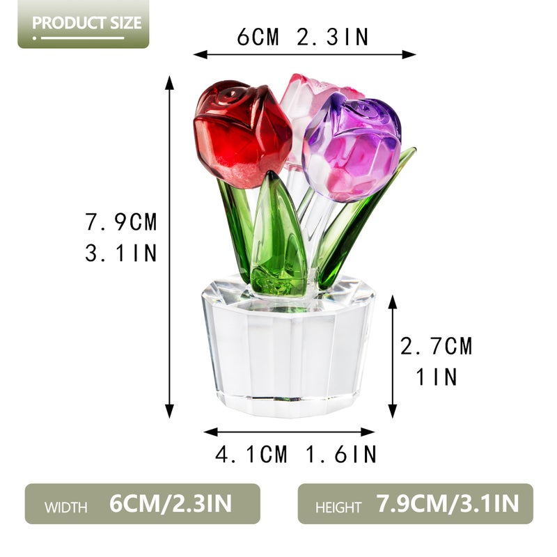 Krisinine Crystal Colorful Rose Bouquet Figurines Glass Red Pink Purple Flowers Gift For Women Wedding Party Collectible Figurines - Image 2