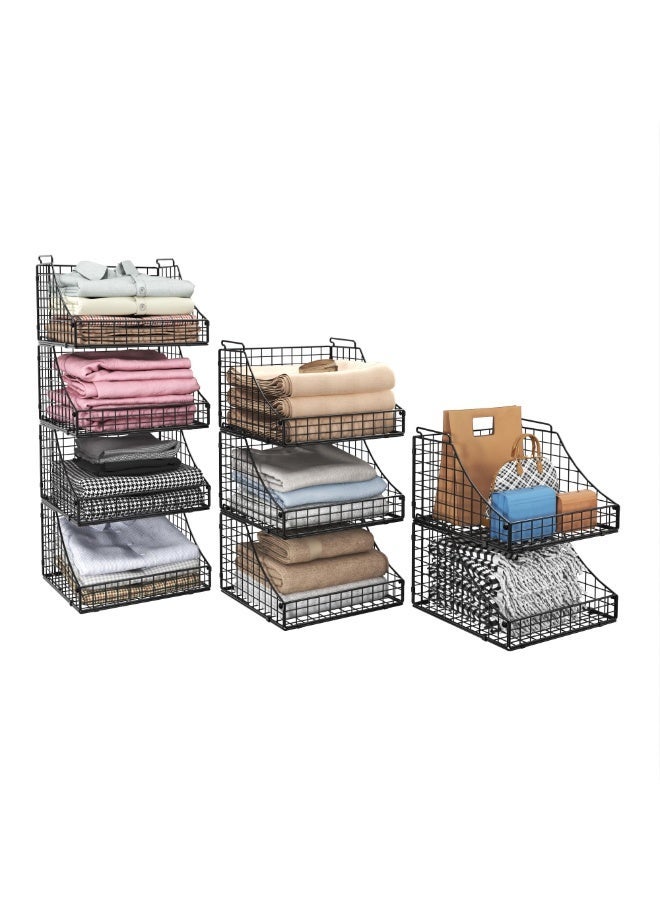 Solerconm 4-Pack Stackable Wire Baskets for Closet and Storage, Open Metal Bins for Clothes, Toys, Snacks, Rustic Black Shelves - Image 1