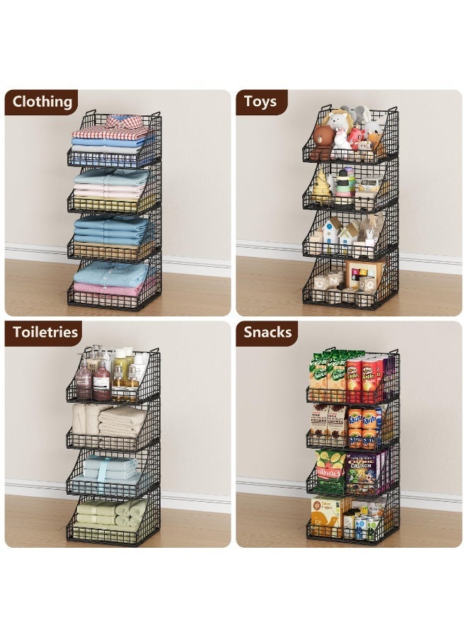 Solerconm 4-Pack Stackable Wire Baskets for Closet and Storage, Open Metal Bins for Clothes, Toys, Snacks, Rustic Black Shelves - Image 5