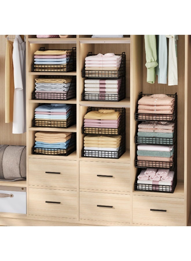 Solerconm 4-Pack Stackable Wire Baskets for Closet and Storage, Open Metal Bins for Clothes, Toys, Snacks, Rustic Black Shelves - Image 3