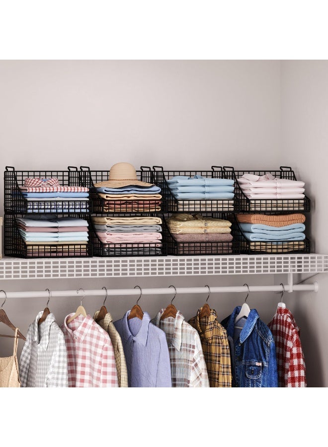 Solerconm 4-Pack Stackable Wire Baskets for Closet and Storage, Open Metal Bins for Clothes, Toys, Snacks, Rustic Black Shelves - Image 4