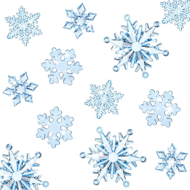 Dilunave 40 Pieces Blue Christmas Snowflake Ornaments Acrylic Christmas Tree Decorations Crystal Snowflakes Translucent Winter Hanging Ornaments for Xmas Tree DIY Crafts
