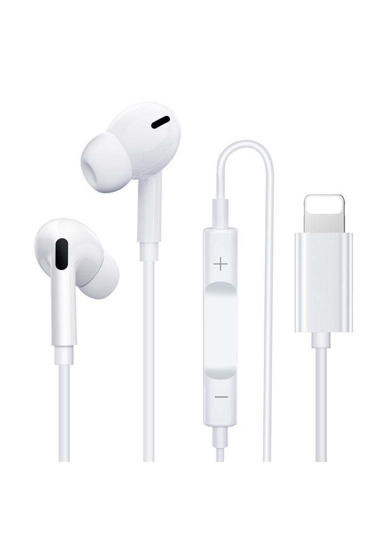 Generic - Flathead Earbuds for iPhone 7-14, Lightning Control White - Image 1