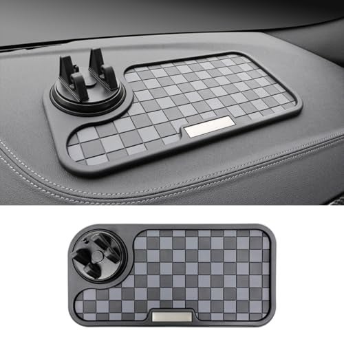 SARTE Car Dashboard Mat Anti-Slip Rubber Pad with Phone Holder Universal Non Slip Car Dashboard Sticky Adhesive Mat for Phones Sunglasses Keys(Black/Grey) Chess Design (Black/Grey) - Image 1