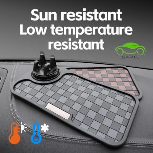 SARTE Car Dashboard Mat Anti-Slip Rubber Pad with Phone Holder Universal Non Slip Car Dashboard Sticky Adhesive Mat for Phones Sunglasses Keys(Black/Grey) Chess Design (Black/Grey) - Image 4